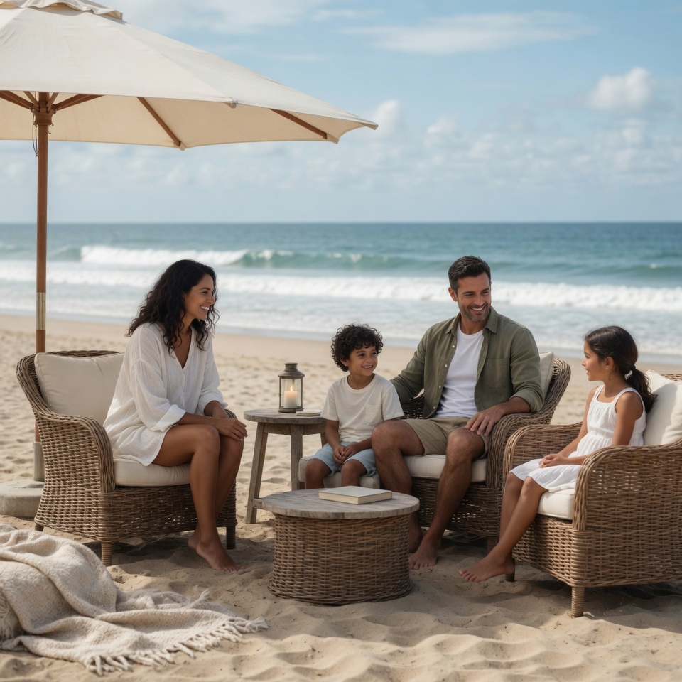 family setting on beach